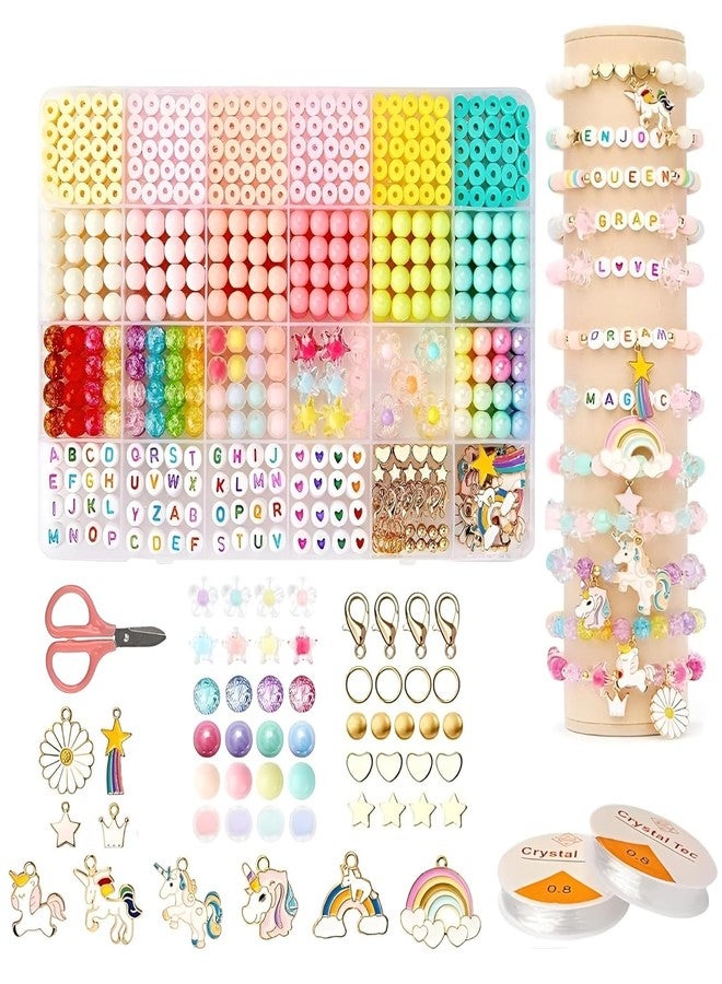 katbite مجموعة كاتبايت بوندويت لصنع الأساور، مجموعة خرز طيني، خرز بألوان الماكرون لصنع الأساور للبنات والأطفال، خرز حروف مع دلايات على شكل وحيد القرن، زهرة نجمة كريستالية - Image 1